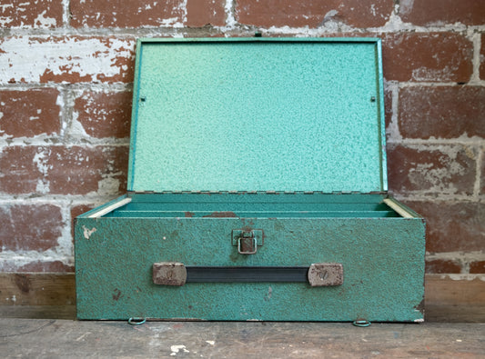 Vintage Aqua Metal Storage Box