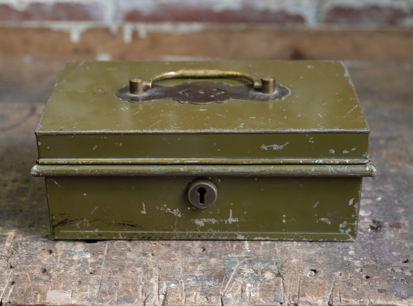 Green Metal Deed Box with Brass Handle