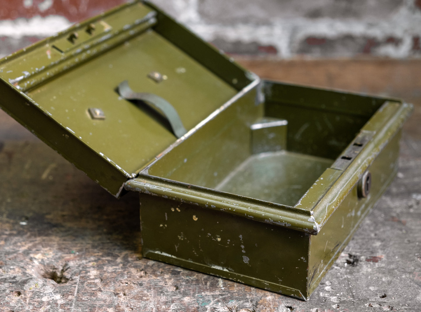 Green Metal Deed Box with Brass Handle